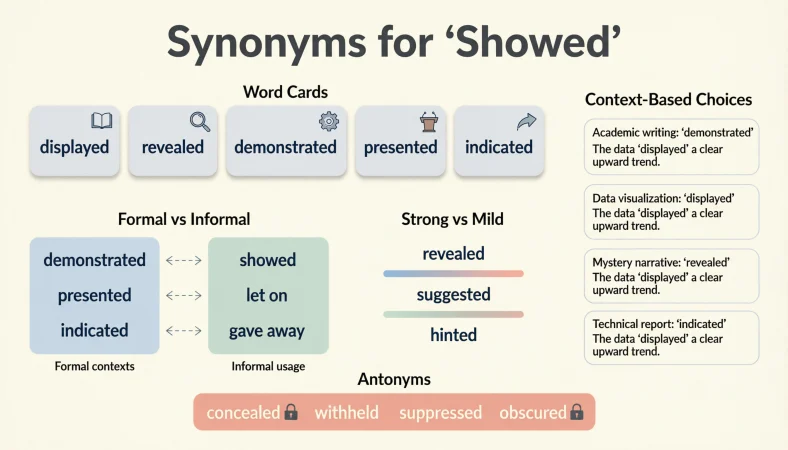 synonyms for showed