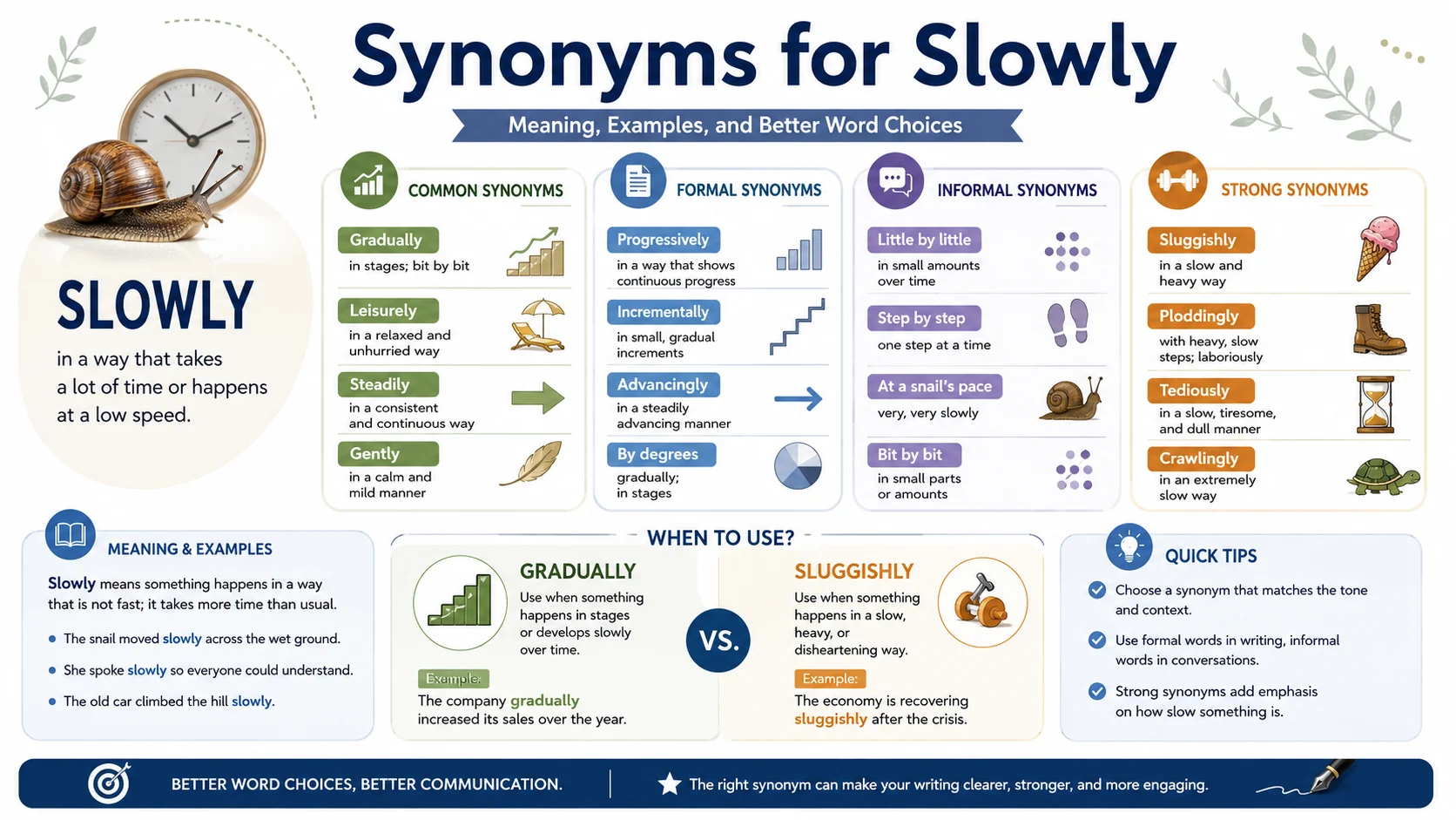 Synonyms for Slowly